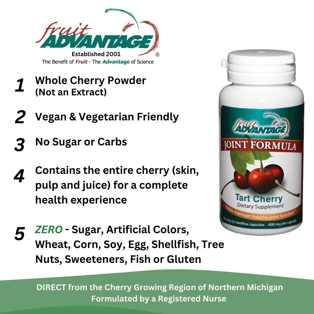 Fruit Advantage Montmorency Tart Cherry Capsules Joint Formula 1200 mg per Serving - 60 Vegetarian Capsules Fruit AdvantageAu supplements