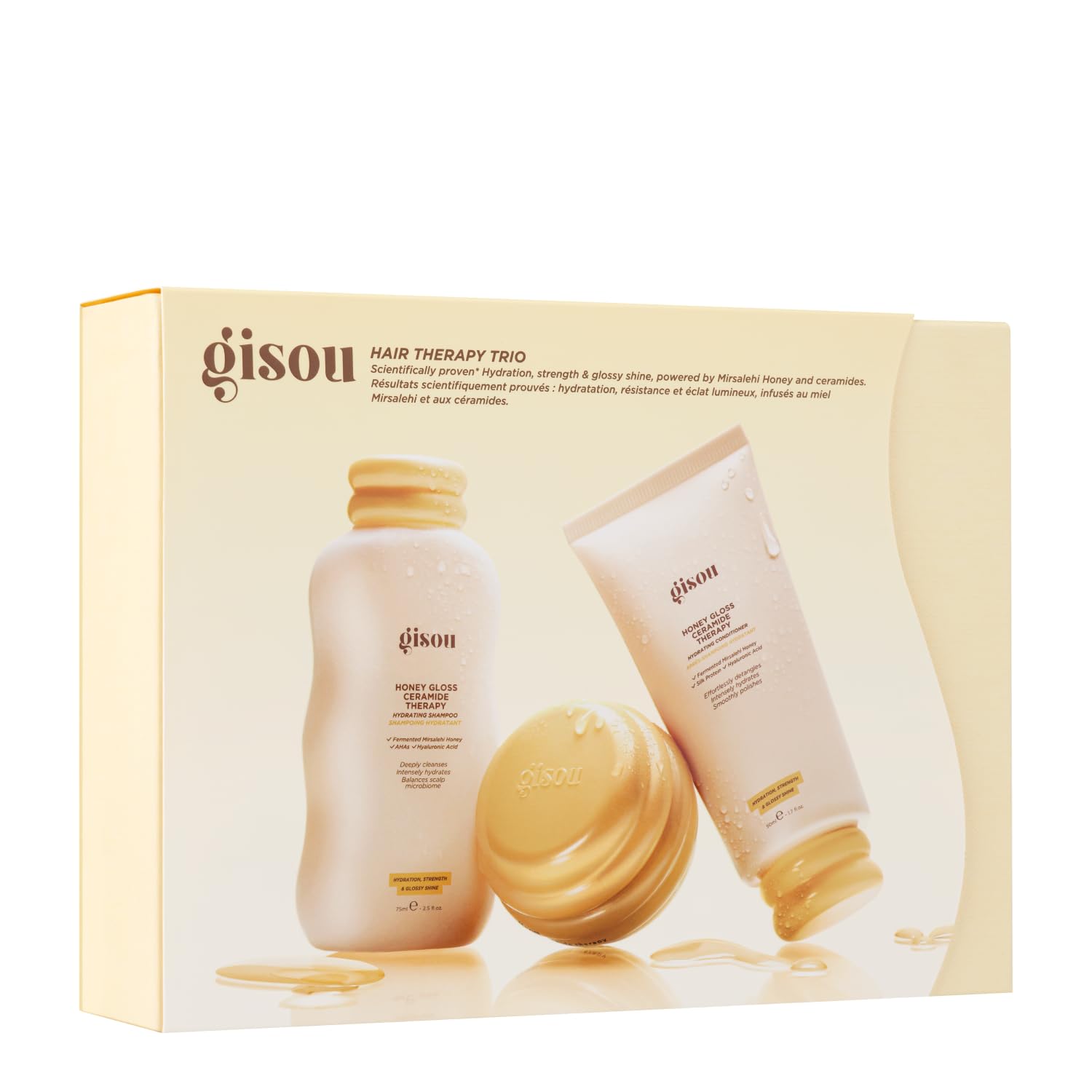 Gisou Honey Gloss Hair Therapy Trio - Mini Shampoo, Hair Mask and Conditioner for smoother, stronger and glossier hair GisouAu supplements