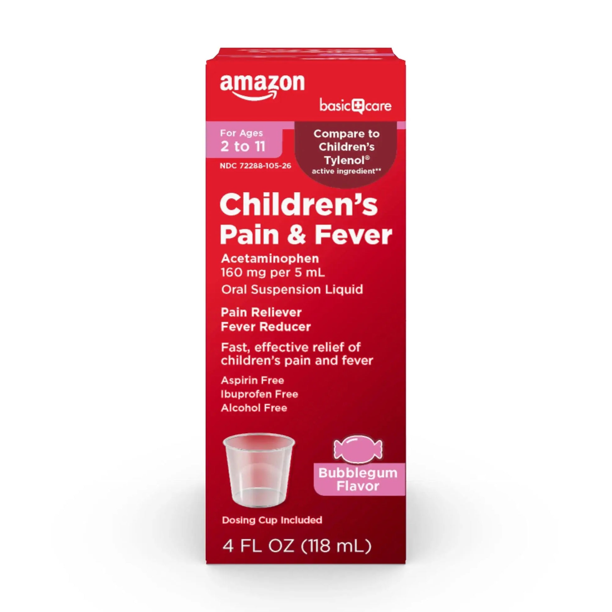 Amazon Basic Care Children's Pain Reliever and Fever Reducer, Acetaminophen 160 mg per 5 ml, Bubblegum Flavor, for Headache and Sore Throat, Ages 2-11 Years, 4 fl oz Amazon Basic CareAu supplements