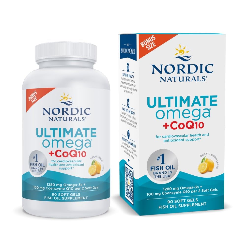 Nordic Naturals Ultimate Omega + CoQ10, Lemon - 90 Soft Gels - 1280 mg Omega-3 + 100 mg CoQ10 - Heart Health, Cellular Energy, Antioxidant Support - Non-GMO - 45 Servings Nordic NaturalsAu supplements