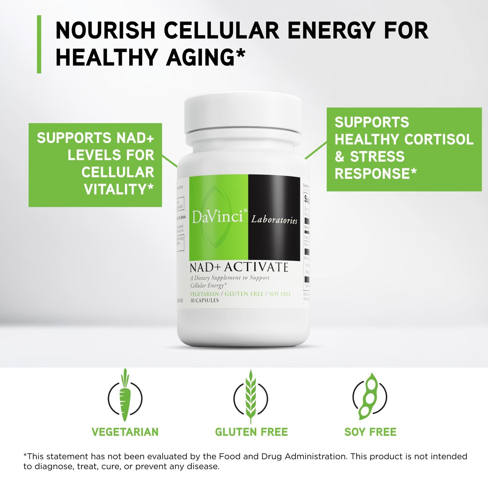 DAVINCI Labs NAD+ Activate - NAD Supplement with Vitamin C & Niacin - Helps Support Brain Health, Cellular Energy & More* - Vegetarian, Gluten-Free & Soy-Free - 30 Capsules DAVINCIAu supplements