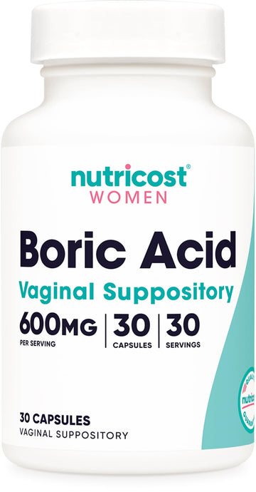 Nutricost Boric Acid 600mg, 30 Capsules - Vaginal Suppository - Non-GMO - for Women NutricostUS supplements
