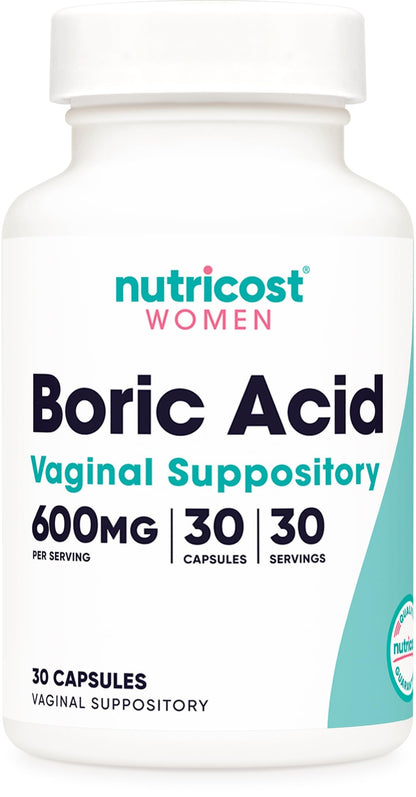 Nutricost Boric Acid 600mg, 30 Capsules - Vaginal Suppository - Non-GMO - for Women NutricostUS supplements