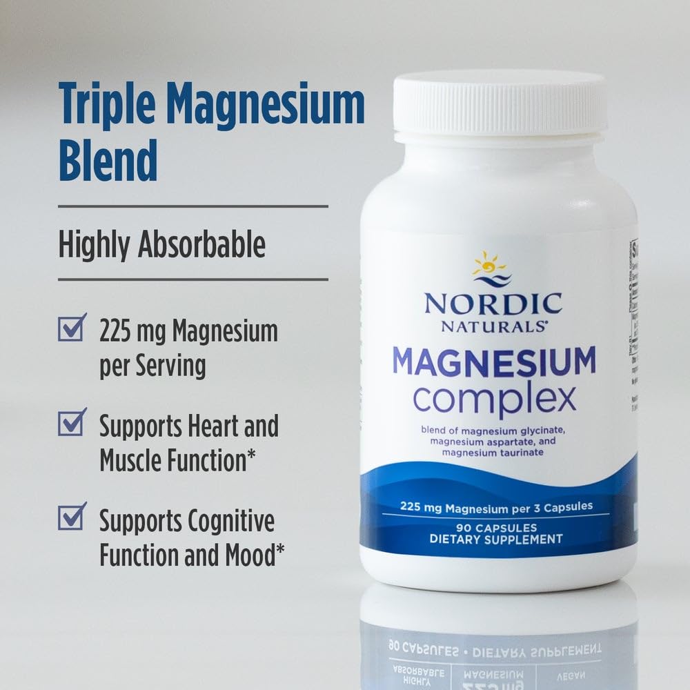 Nordic Naturals Magnesium Complex - 90 Capsules - 225 mg Magnesium, 1.9 mg Iron - Brain & Heart Health, Mood, Energy, & Muscle Relaxation - Non-GMO, Vegan - 30 Servings Nordic NaturalsAu supplements