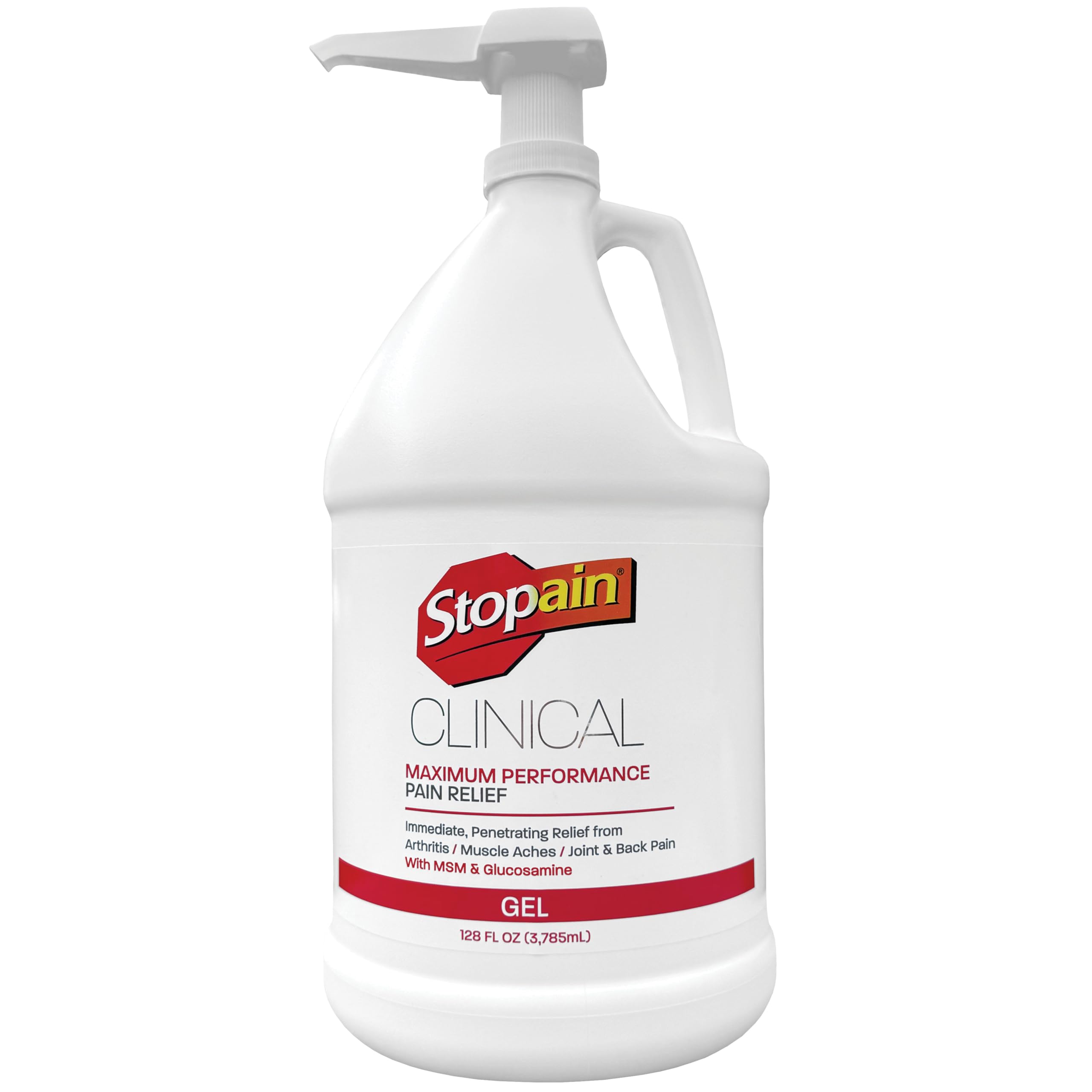 Stopain Clinical Pain Relief Gel 1 Gallon - Professional Formula for Arthritis, Knee, Back & Muscle Pain - Maximum Strength Gel for Joint & Nerve Pains with 10% Menthol Plus Glucosamine - Made in USA StopainAu supplements