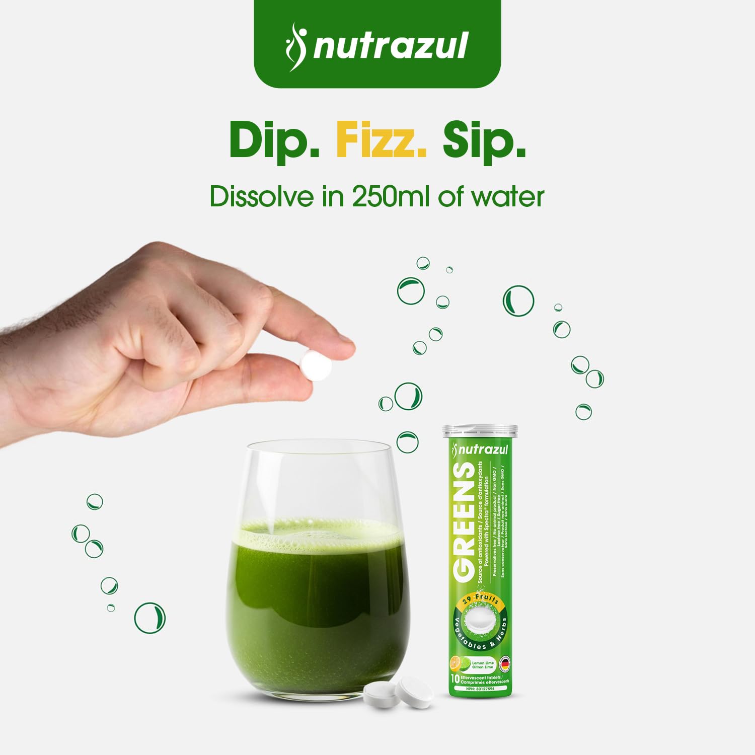 nutrazul Greens Effervescent Tablets - Daily Super Greens Supplement with 29 Superfoods - Antioxidant & Immune Support - Lemon Lime Flavor - Non-GMO - 30 Tablets nutrazulAu supplements