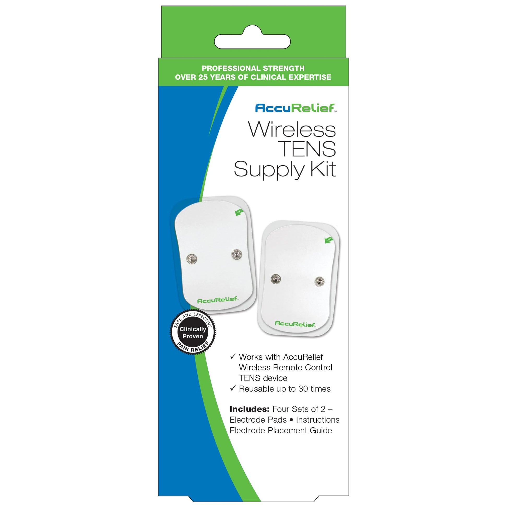 AccuRelief Wireless TENS Electrotherapy Pain Relief System Supply Kit (Packaging May Vary), Works with AccuRelief Wireless Remote Control TENS Device (ACRL-9000), 2 Pair (Pack of 1) AccuReliefAu supplements