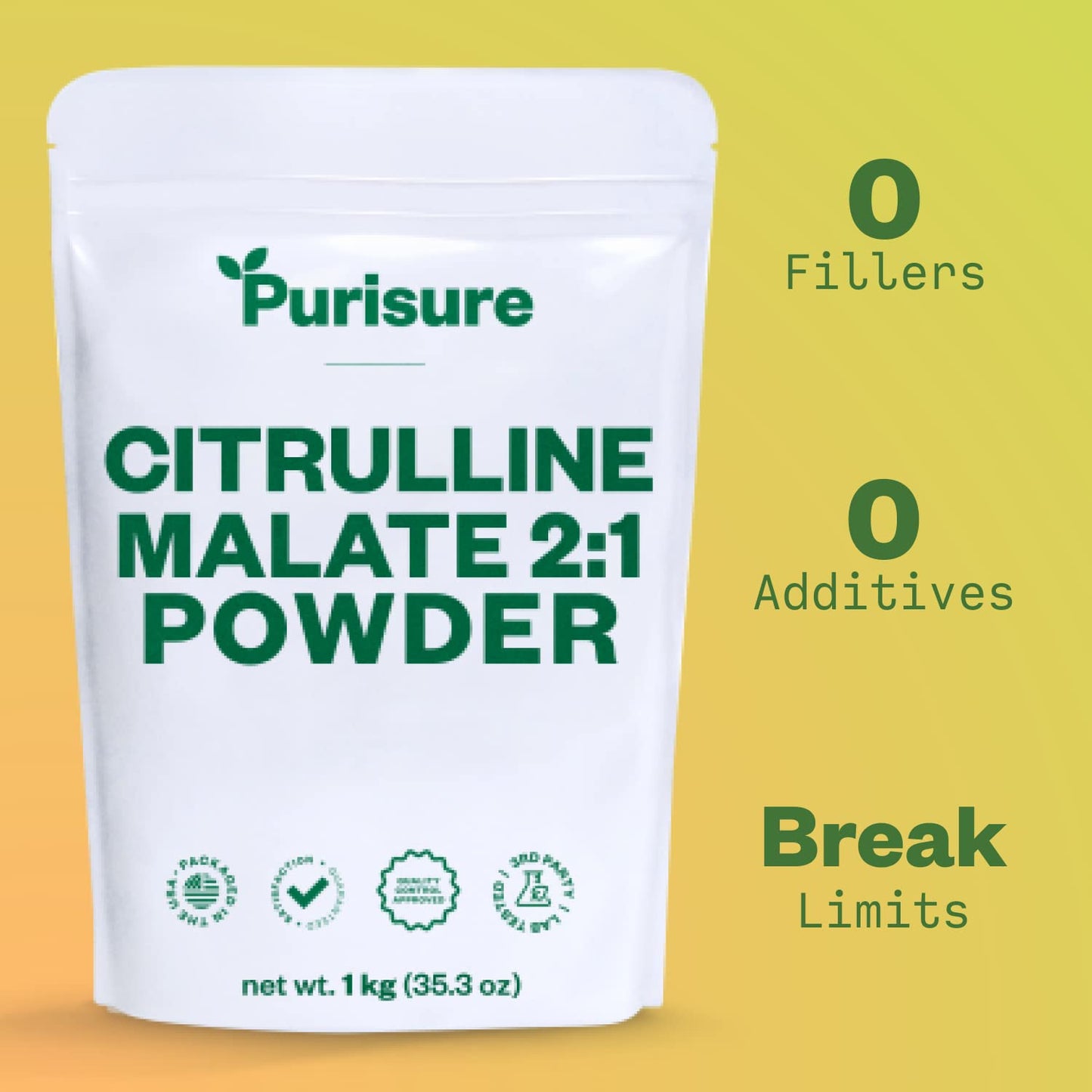 Purisure Citrulline Malate 2:1 Powder, 1 kg, Citrulline Supplement and Citrulline Nitrate PurisureUS supplements
