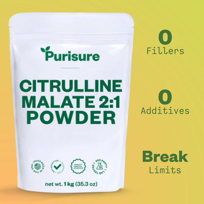 Purisure Citrulline Malate 2:1 Powder, 1 kg, Citrulline Supplement and Citrulline Nitrate PurisureUS supplements