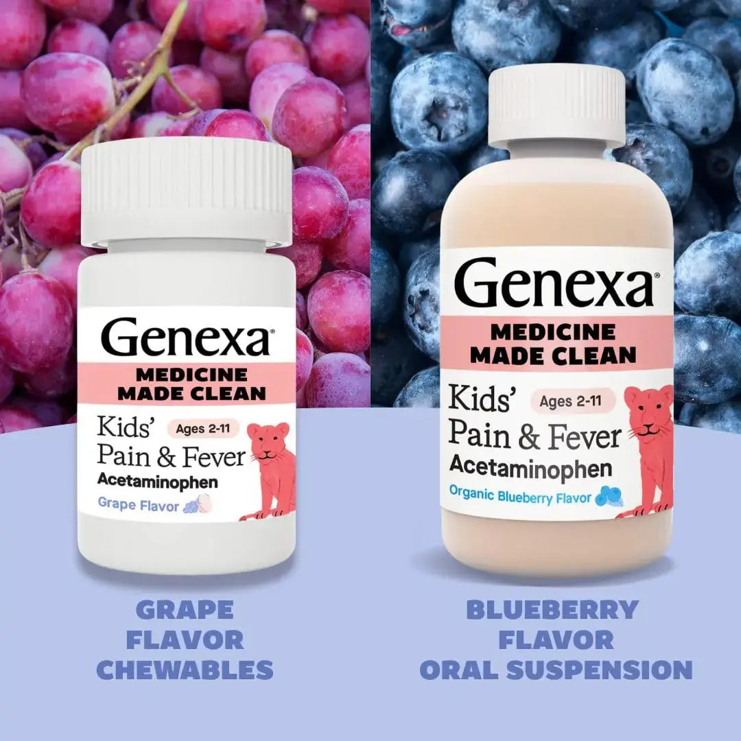 Genexa Kids' Clean Pain & Fever Acetaminophen Bundle | Relieves Fever & Minor Aches and Pain | Dye Free, 0% Artificial Additives | Chewable Tablets & Liquid Oral Suspension for Children Aged 2-11 GenexaAu supplements