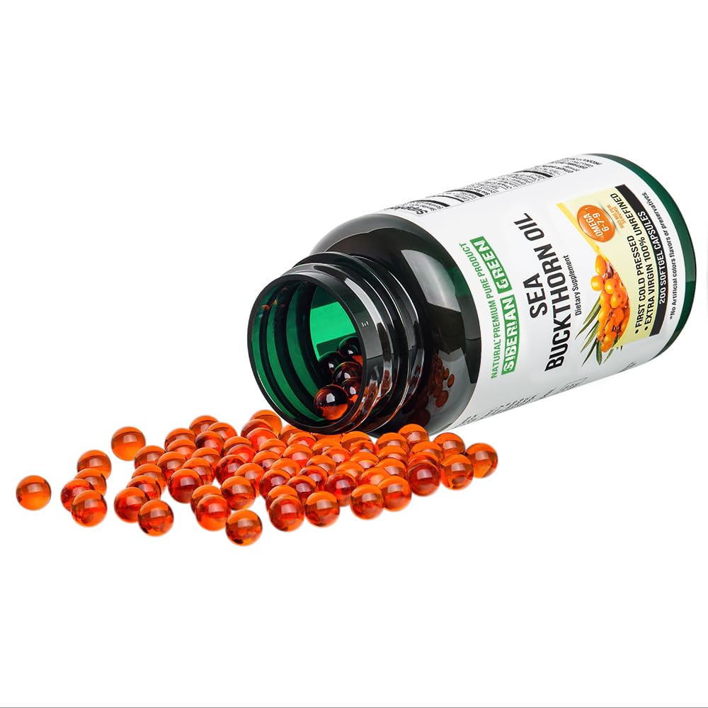 Siberian Sea Buckthorn Oil Capsules 200 Softgels | from Wild-harvested Siberian Sea Siberian GreenAu supplements