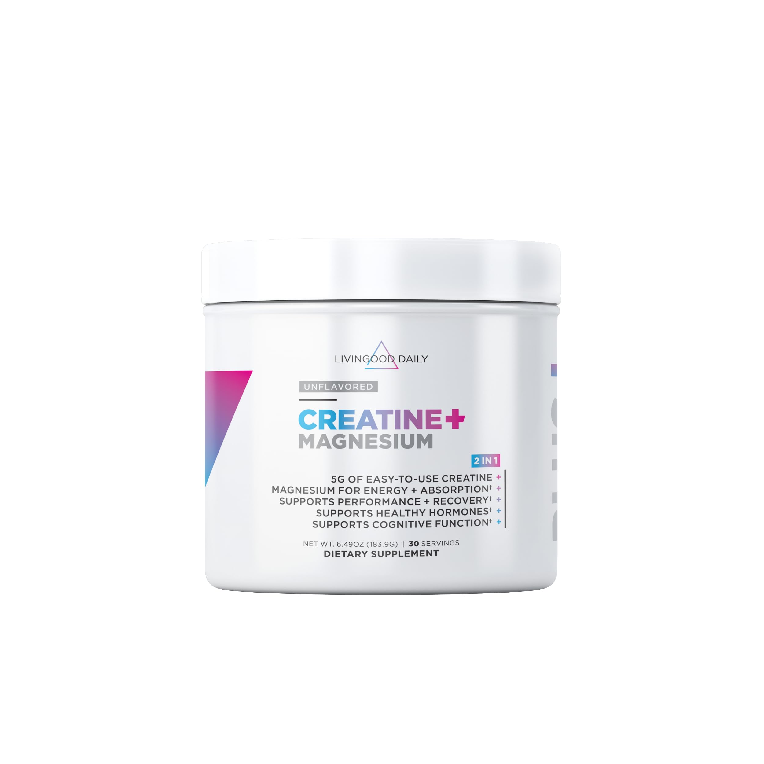 Livingood Daily Creatine + Magnesium Powder, Unflavored | 5g Micronized Creatine Monohydrate with Magnesium for Energy, Muscle Recovery & Performance | 30 Servings Livingood DailyAu supplements