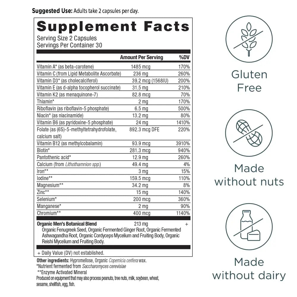 Ancient Nutrition Multivitamin for Men, Men's Fermented Multivitamin with Vitamin A, C, D, E, K, Zinc & Magnesium, Immune Support Ancient NutritionAu supplements