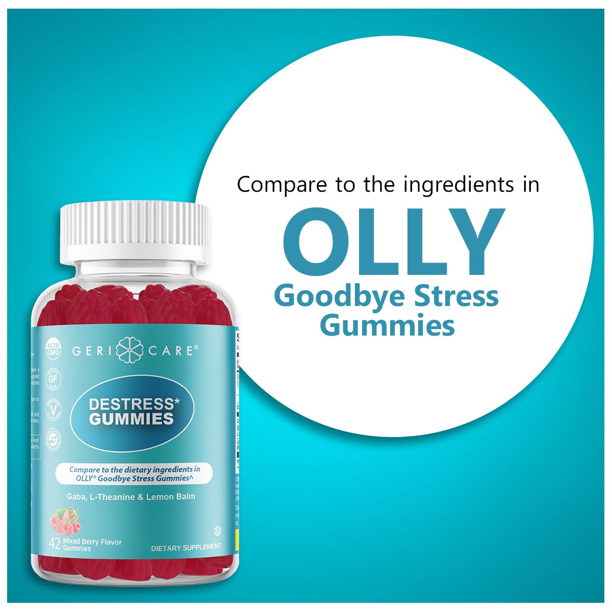 GeriCare DeStress Gummies with GABA, L-Theanine & Lemon Balm Mixed Berry Flavor – 42 Count – Supports Relaxation & Mental Clarity – Non-GMO, Gluten-Free, Vegan GeriCareAu supplements