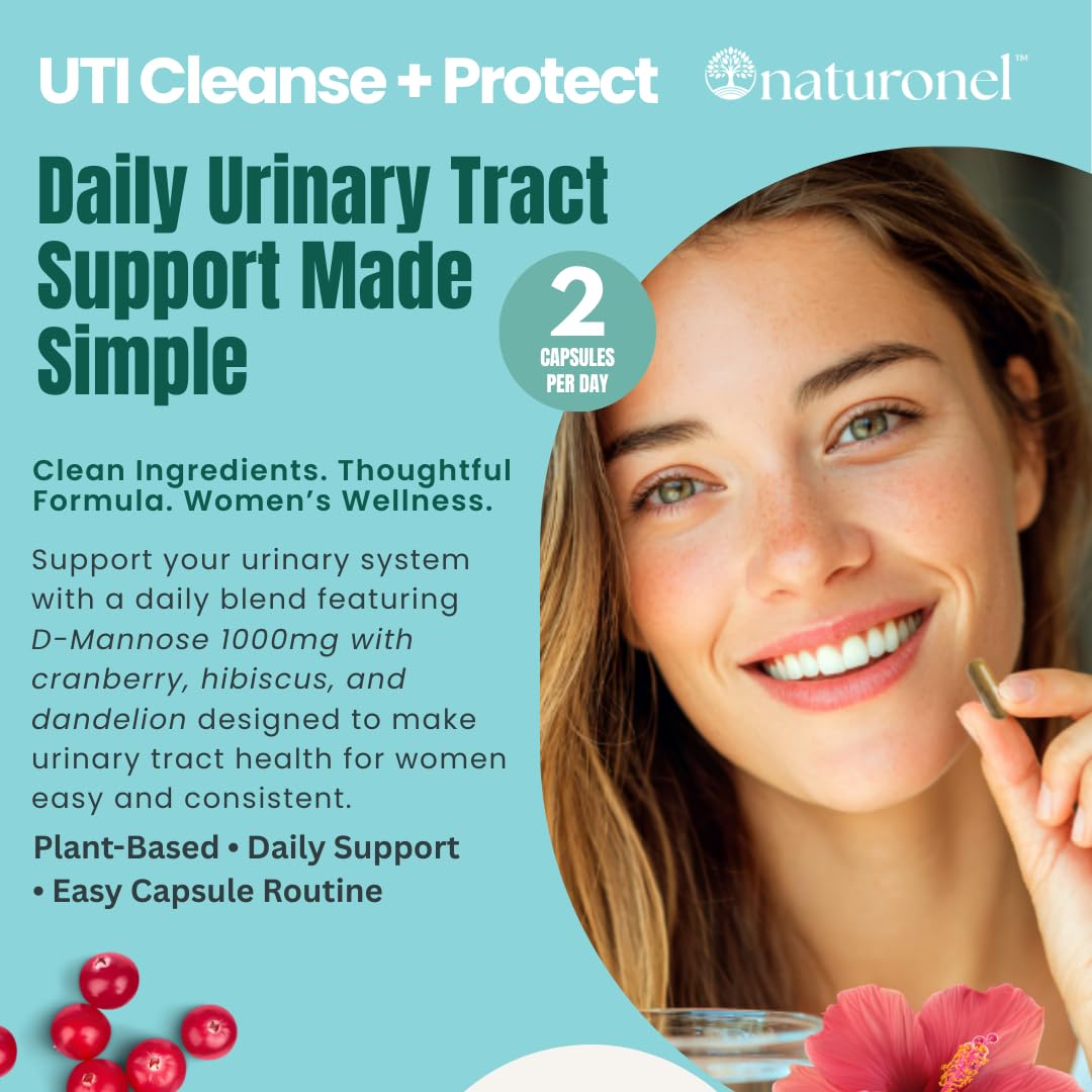 Naturonel UTI Cleanse + Protect – Urinary Tract Support with D-Mannose, Cranberry, Hibiscus & Dandelion | Advanced Formula, Dietary Supplement - Non-GMO, Made in USA, GMP Certified (1) NaturonelAu supplements