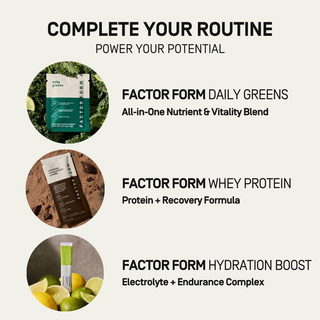 FACTOR FORM Daily Greens Superfood Powder | 5 Functional Blends for Gut Health, Energy & Immunity | Prebiotics, Probiotics, Adaptogens, B Vitamins (7 Servings, Individual Packets) FACTOR FORMAu supplements