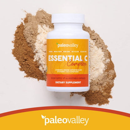 Paleovalley Essential C Complex - Vitamin C Supplement for Immune Support - 1 Pack, 450mg - Organic Superfoods Unripe Acerola Cherry, Camu Camu, Amla Berry PaleovalleyUS supplements