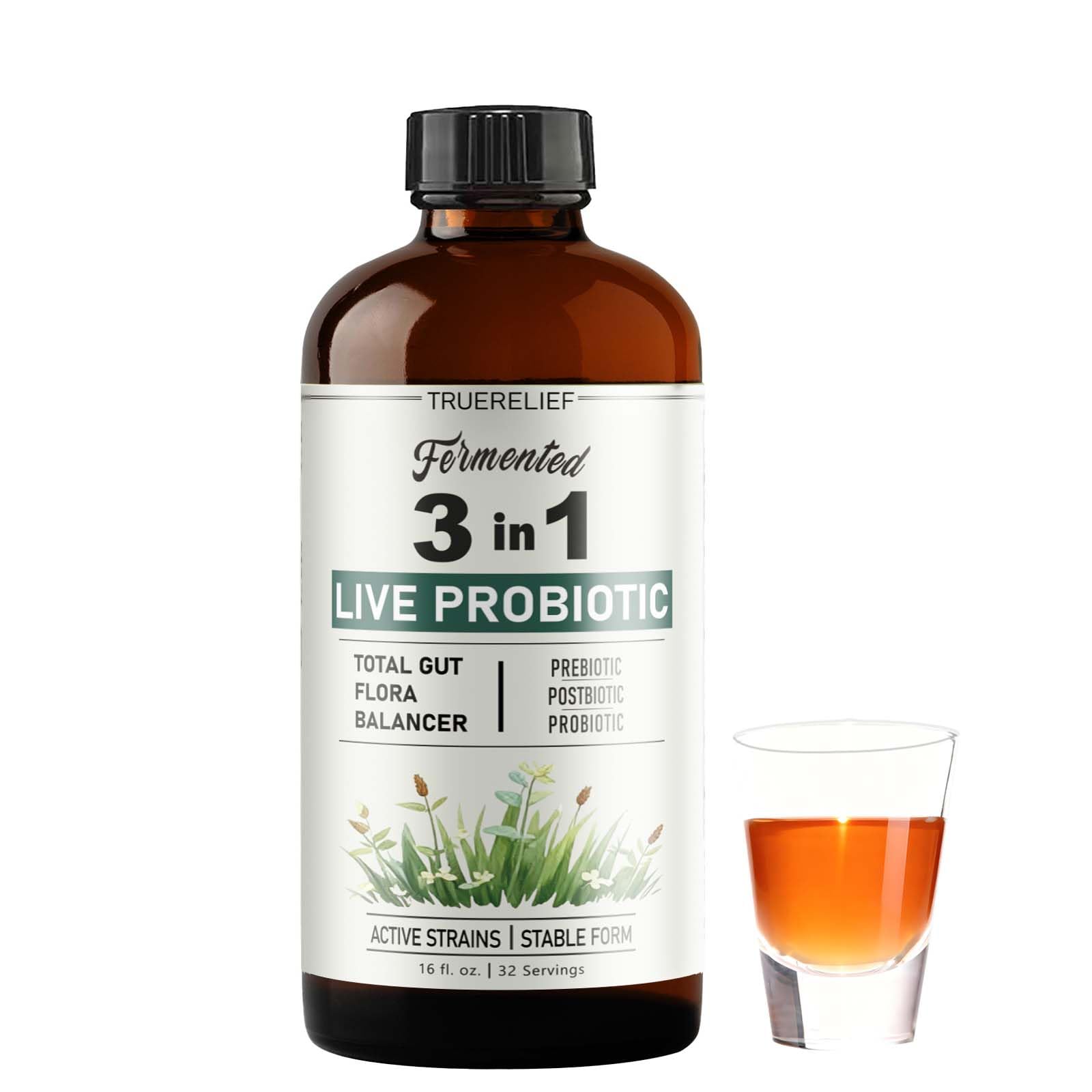 TRUERELIEF Women's Daily Probiotic + Prebiotic + Postbiotic Liquid, 3-in-1 for Gut Health, 10 Strains & 18 Fermented Herbs (1) TRUERELIEFAu supplements
