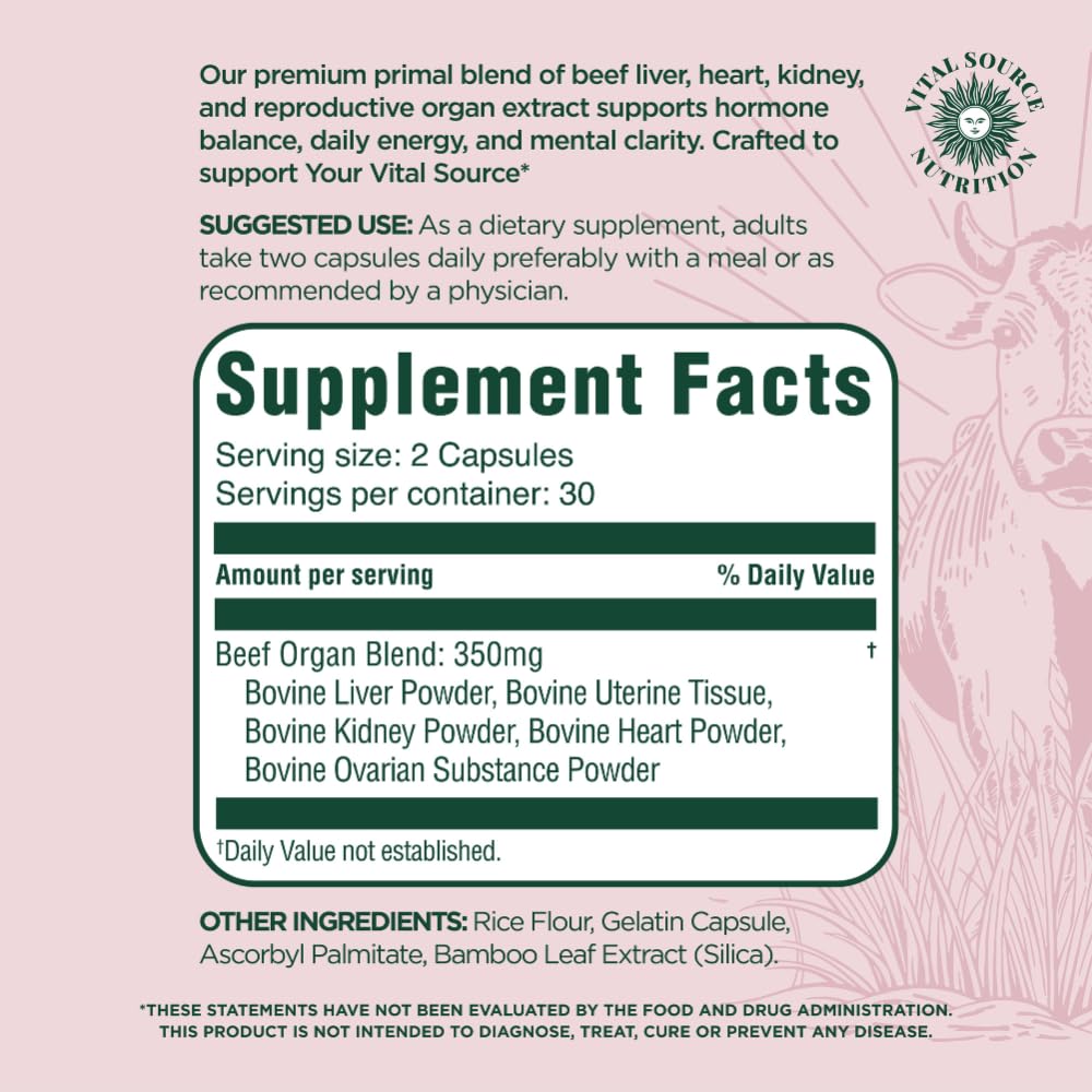 Vital Source Nutrition - BiFi Capsules - Premium Primal Organ Blend - Supports Hormone Health, Energy, Stamina & Clarity - Daily Vitality - Ancestral Supplements for Women - No Artificial Ingredients Vital Source NutritionAu supplements