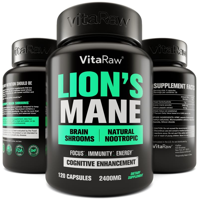 Organic Lions Mane Supplement Capsules 2400 mg - Powerful Nootropic - Helps Maintain VitaRawAu supplements