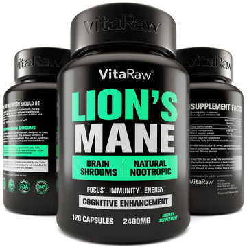Organic Lions Mane Supplement Capsules 2400 mg - Powerful Nootropic - Helps Maintain VitaRawAu supplements