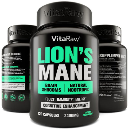 Organic Lions Mane Supplement Capsules 2400 mg - Powerful Nootropic - Helps Maintain VitaRawUS supplements