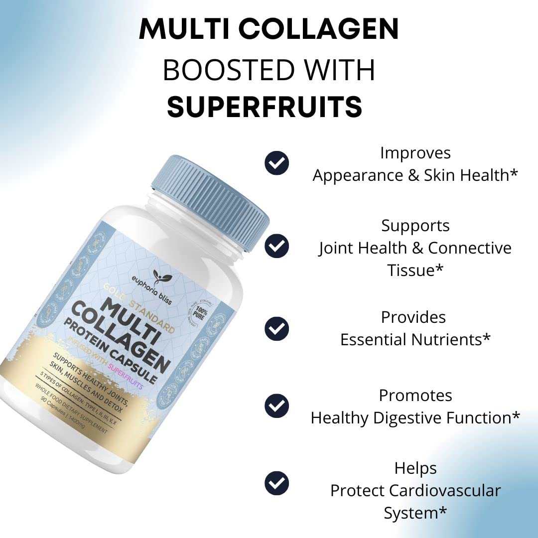 High Strength Multi Collagen 1400MG Tablets with Turmeric & Kelp, Skin, Hair, Nails Euphoria BlissAu supplements