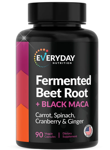 EVERYDAY NUTRITION Organic Fermented Beet Root & Black Maca Capsules with Carrot, Spinach, Cranberry & Ginger | Superfood for Energy, Stamina & Wellness | 90 Veggie Capsules | Made in USA EVERYDAY NUTRITIONAu supplements