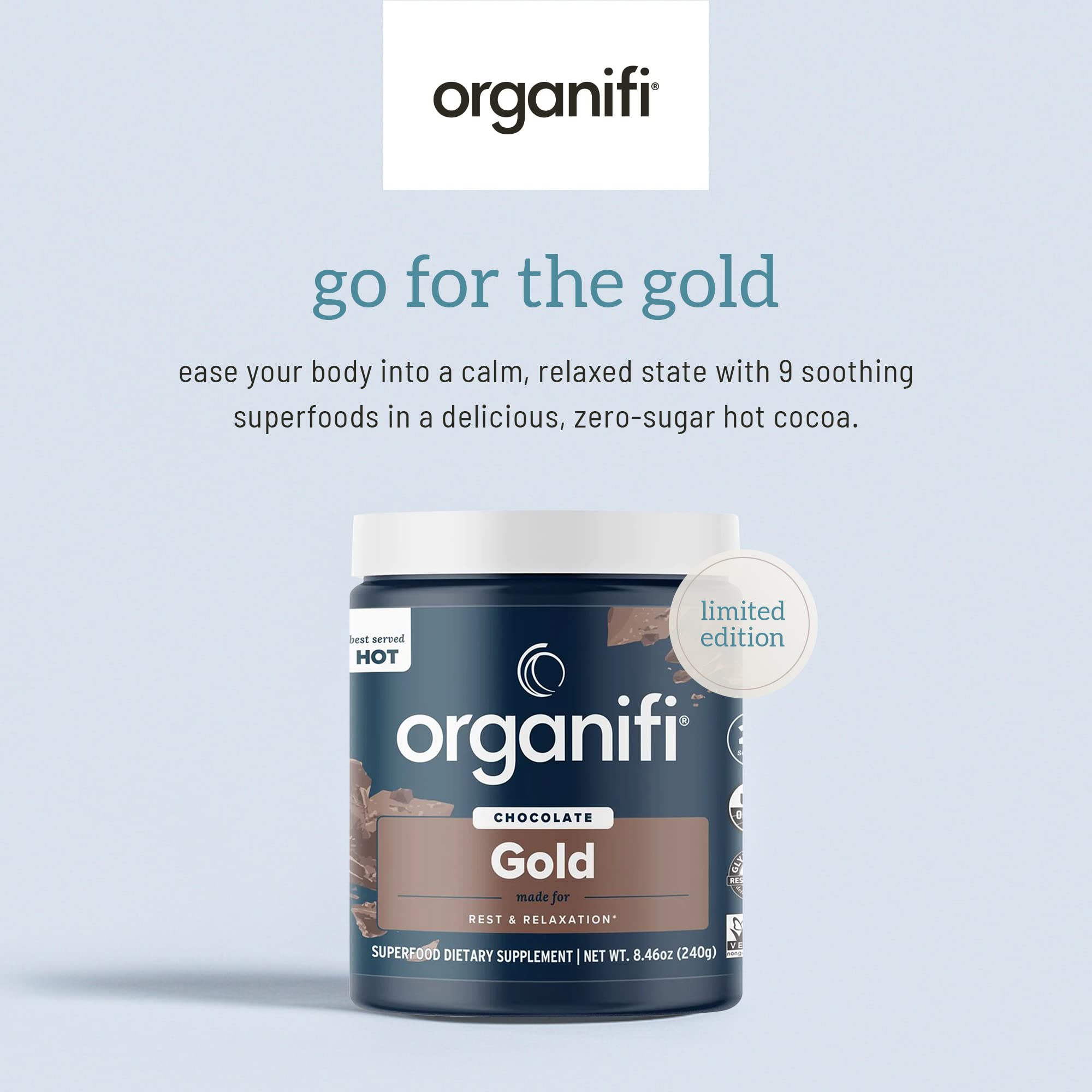 Organifi - Gold Chocolate - Superfood Supplement Powder - 20 Day Supply - Supports Rest OrganifiUS supplements