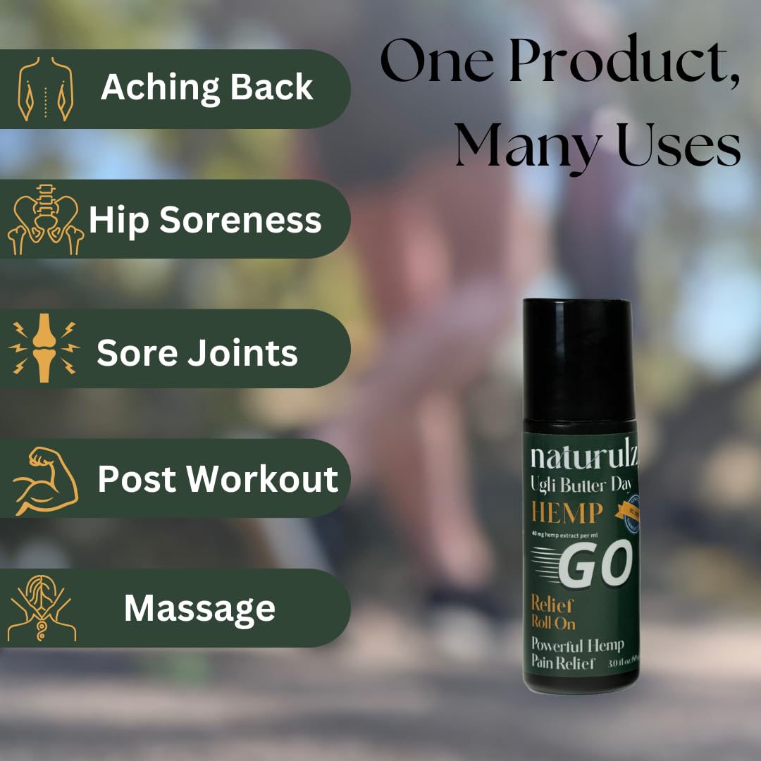 Ugli Butter Hemp Daytime Roll-On 3oz – Soothing Roll-On with Oregon-Grown Hemp, Capsaicin, Arnica & Turmeric for Back, Knee, Leg, Hip Soreness & Discomfort, Ideal for Neck & Shoulder Tightness NaturulzAu supplements