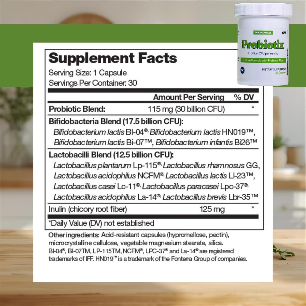 Probiotix – 12 Strain Probiotic + Prebiotic Fiber, 30 Billion CFU | Gut Health & Digestive Balance | Gas & Bloating Support | Immune System Reinforcement | Gluten, Soy & Dairy Free – 30 Capsules XoomaAu supplements