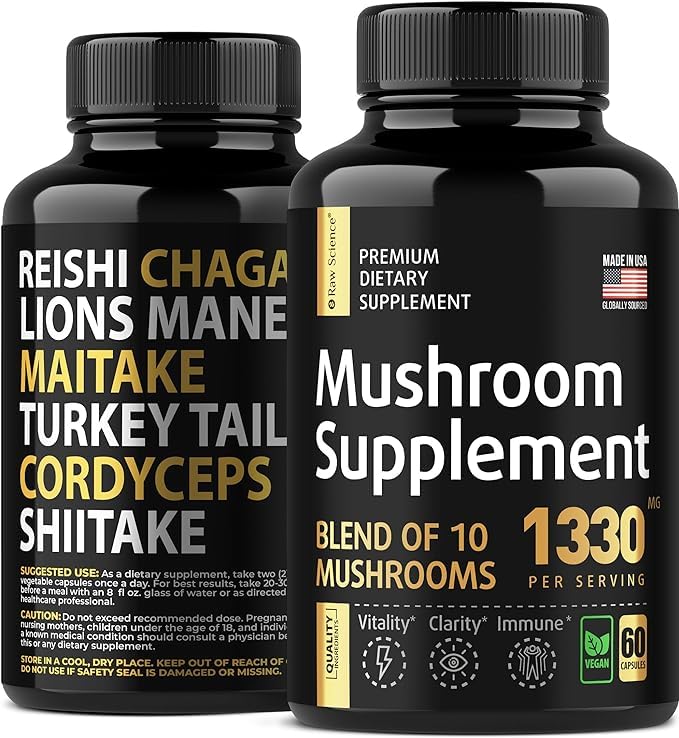 Mushroom Supplement - Shiitake Mushrooms & Lions Mane Supplement Capsules S RAW SCIENCEUS supplements