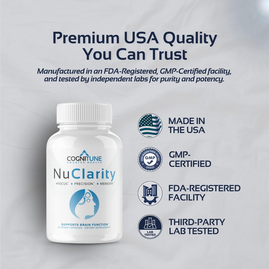 CogniTune NuClarity Brain Supplement for Memory and Focus - Caffeine-Free Nootropic for Mental Clarity Without Jitters - with Ginkgo Biloba, Bacopa Monnieri, Alpha-GPC for Cognitive Support CogniTuneAu supplements