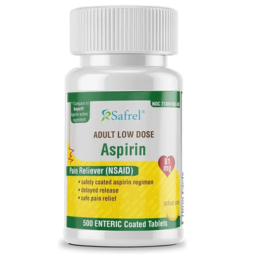 Safrel Generic Bayer Baby Aspirin 81 mg (500 Enteric Coated Tablets) | Adult Low Dose Strength Safe Pain Reliever (NSAID) for Minor Aches | Value Pack SafrelAu supplements