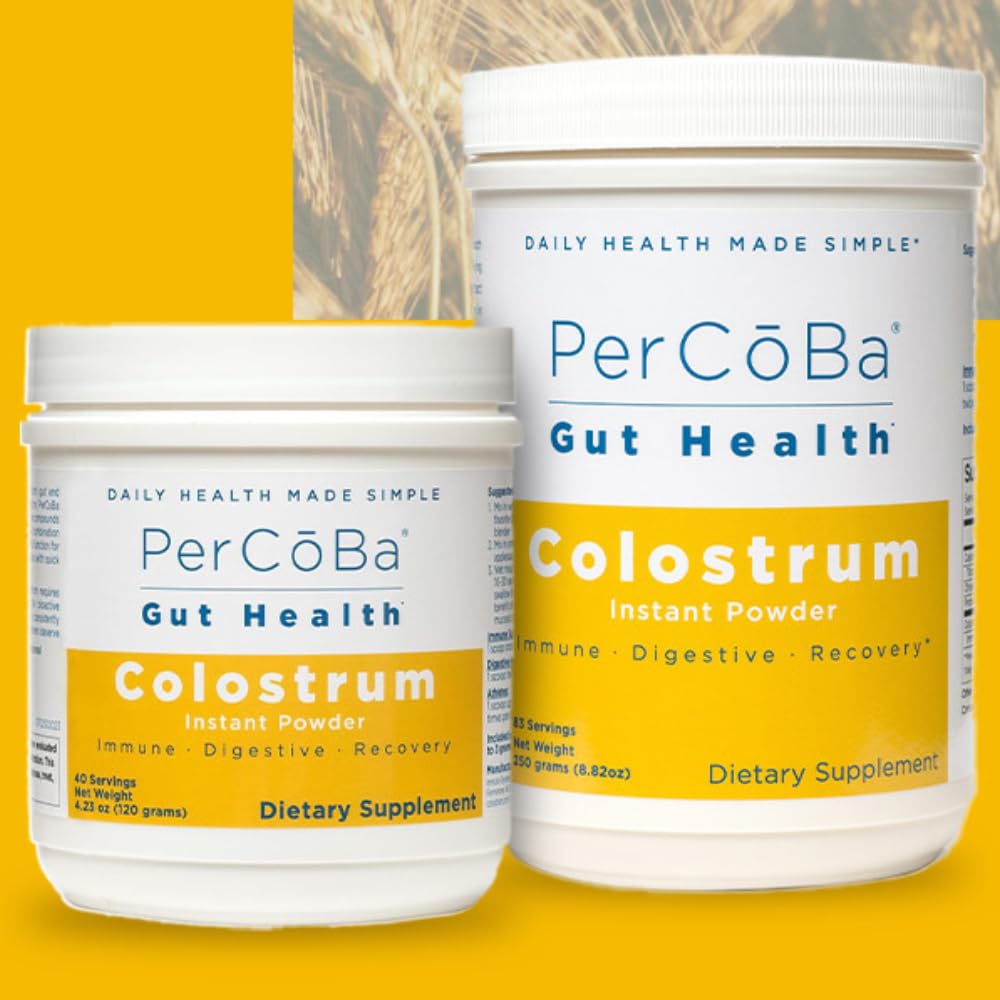Colostrum Supplement for Gut Health, Bloating, Hair Growth, Muscle Recovery, Immune Support - Unflavored Bovine Colostrum Powder Made in USA, Non-GMO, Gluten Free, 120 Grams Per Serving - 40 Servings PERCOBAAu supplements