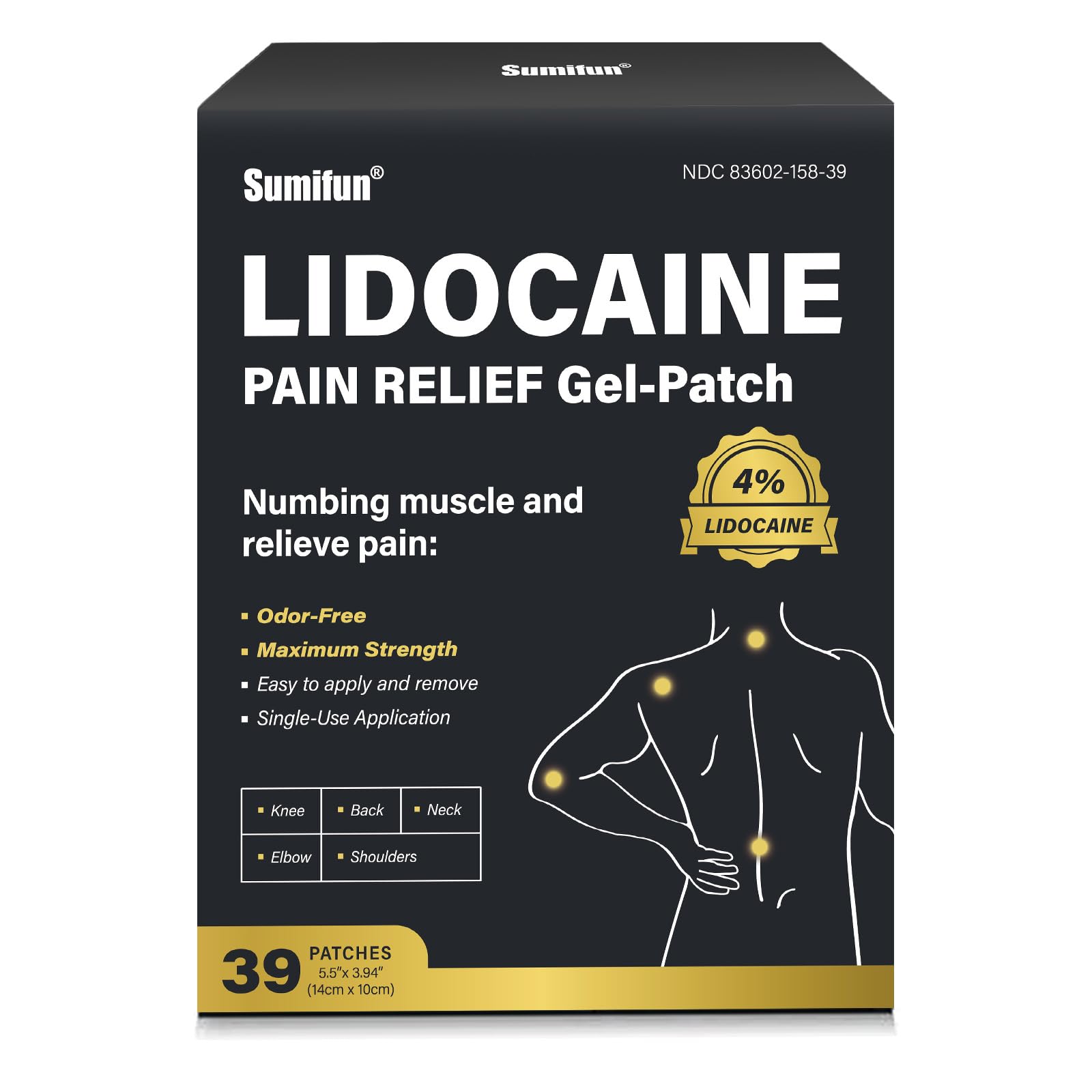 Sumifun 4% Lidocaine Patches,Maximum Strength Pain Relieving Patch Back, Shoulder, Joints, Knee Pain Relief and Muscle Soreness - 8 Hour Pain Relief (39 Count(Pack of 1)) SumifunAu supplements