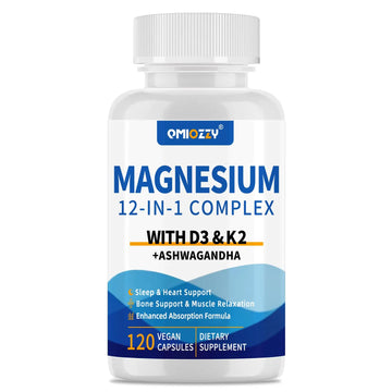 Magnesium Complex 12 in 1 Supplement for Women & Men 700mg, Magnesium Glycinate with Vitamin D3 K2, Citrate Malate Oxide Taurate Aspartate Orotate, for Relaxation, Heart, Energy, Muscle, 120 Capsules QmiozzyAu supplements