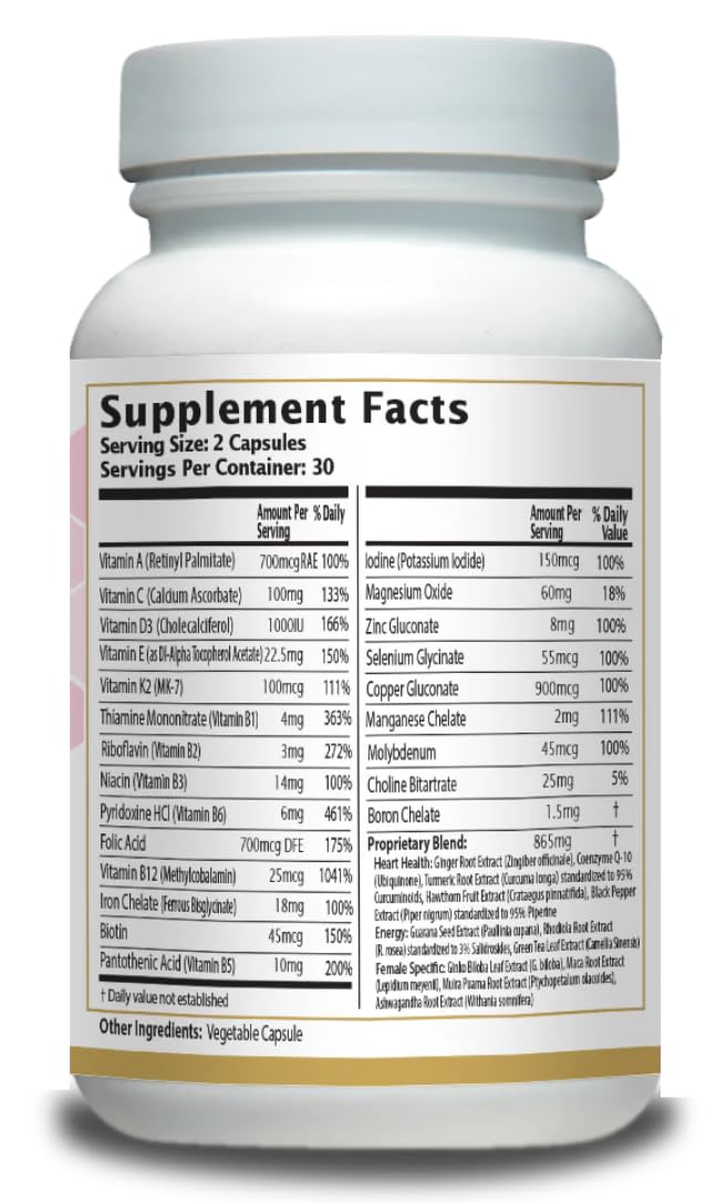Women’s Multivitamin with Iron, Vitamin D3, Magnesium, B-Complex & Herbal Support – 60 Capsules – Energy, Hormone Balance, Heart Health – AnuMed AnuMed InternationalAu supplements