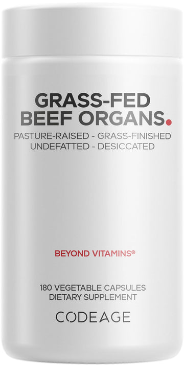 Codeage Grass Fed Beef Organs Supplement – Glandulars Supplements - Freeze Dried, Non-Defatted, Desiccated Liver, Heart, Kidney, Pancreas & Spleen Bovine Pills – Beef Vitamins - Non-GMO -180 Capsules CodeageAu supplements