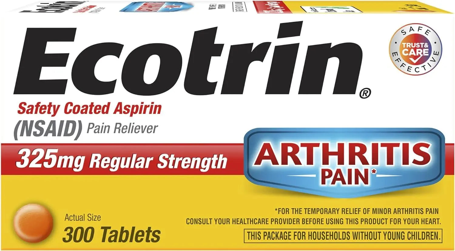 Ecotrin Regular Strength Aspirin, Arthritis Pain Relief, 325mg Regular Strength, 300 Safety Coated Tablets EcotrinAu supplements