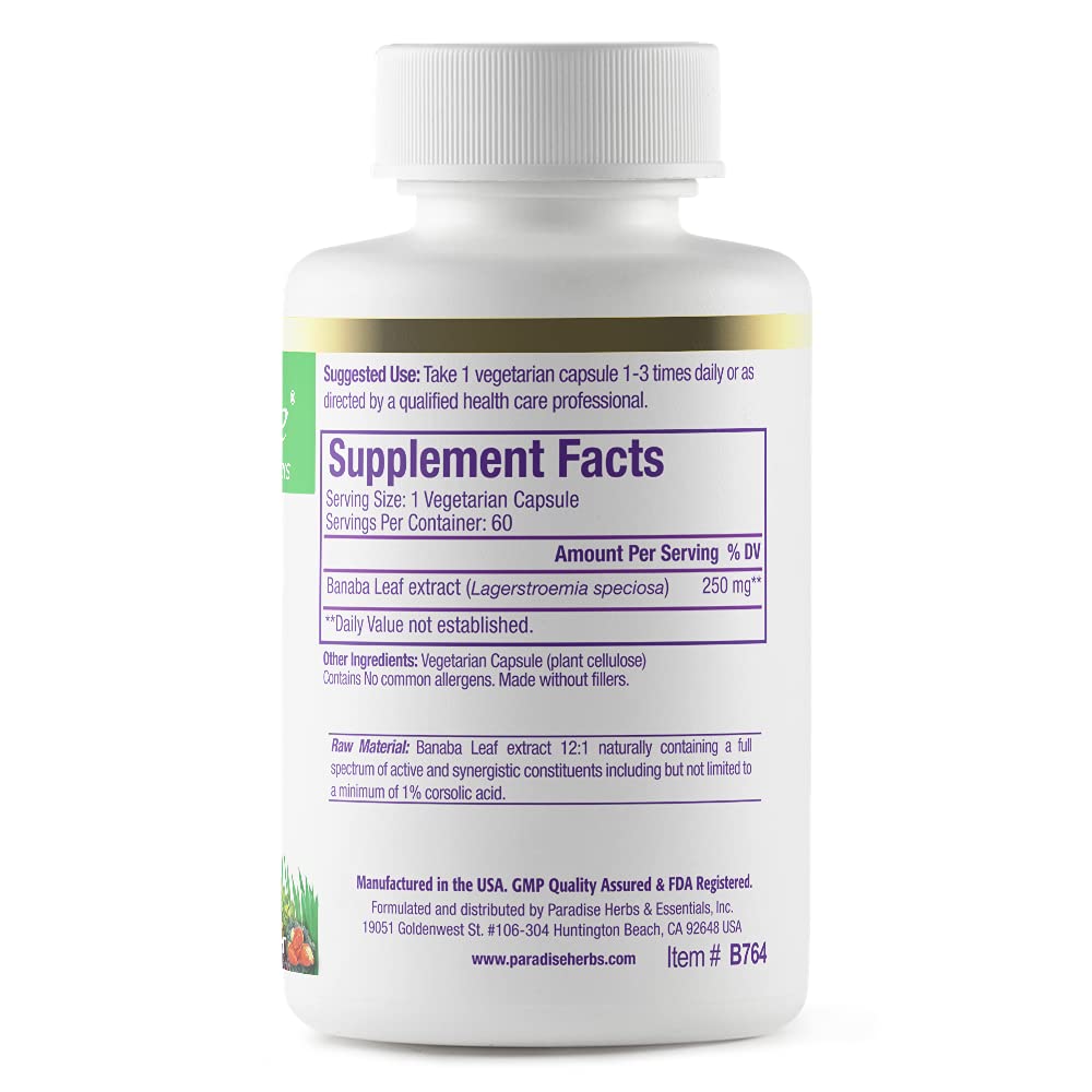 Paradise Herbs Banaba Leaf Vegetarian Capsules, 60 Count Paradise HerbsUS supplements