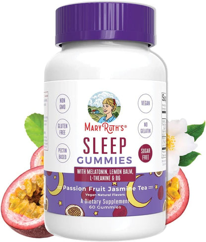 MaryRuth Organics Melatonin 5mg Sleep Gummy with L-Theanine | Lemon Balm | Vitamin B6 | Sugar-Free | Relaxation | Vegan | Non-GMO | Gluten Free | 60 Count MARYRUTH'SUS supplements