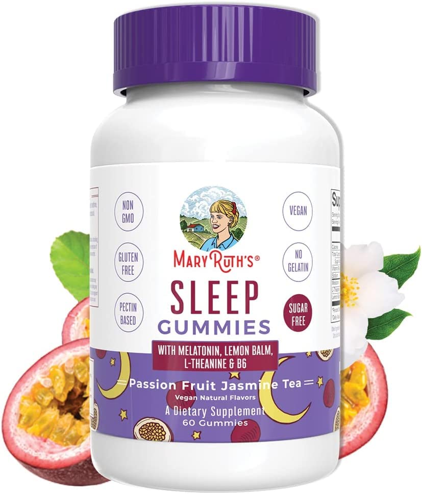MaryRuth Organics Melatonin 5mg Sleep Gummy with L-Theanine | Lemon Balm | Vitamin B6 | Sugar-Free | Relaxation | Vegan | Non-GMO | Gluten Free | 60 Count MARYRUTH'SUS supplements
