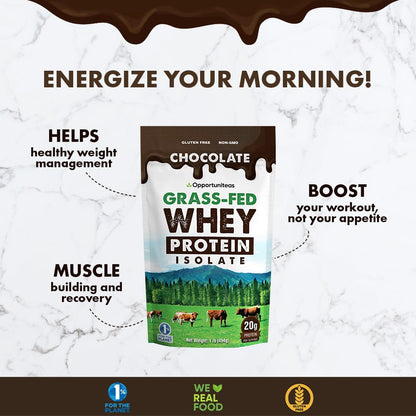 Opportuniteas Chocolate Whey Protein Powder - Grass Fed Whey Isolate + Organic Cacao OpportuniteasUS supplements