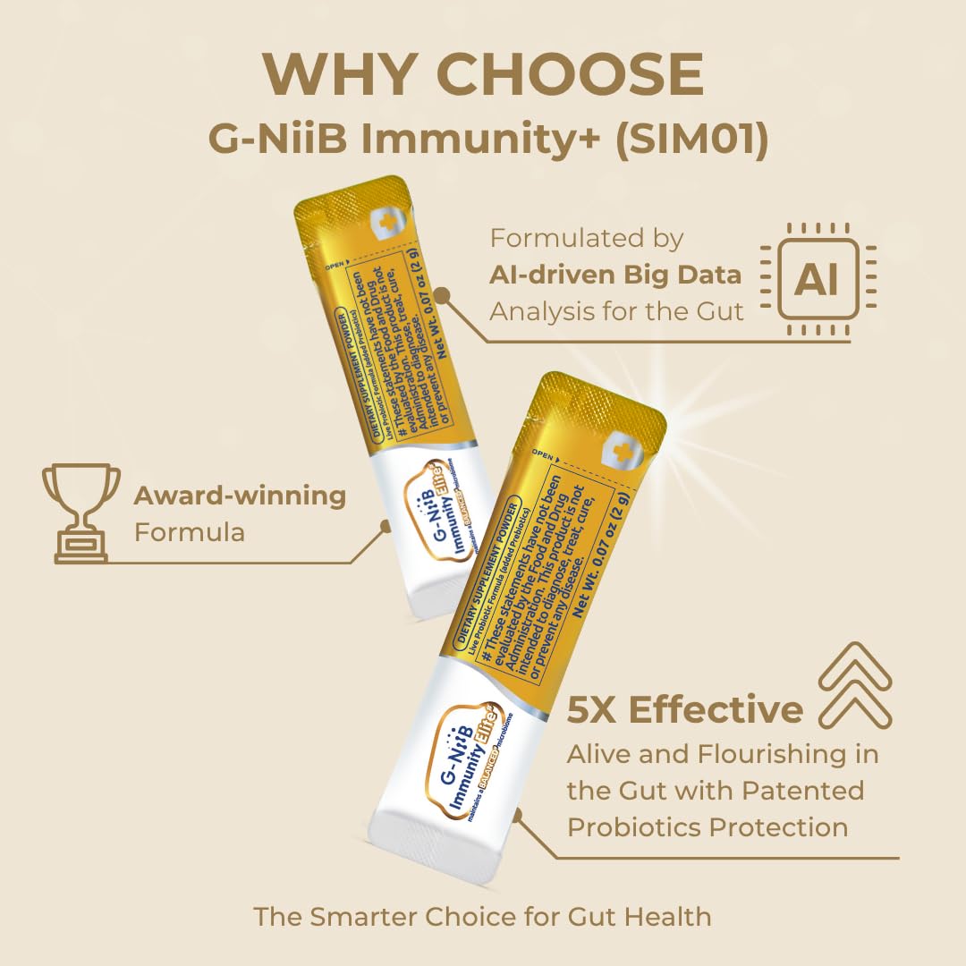 G-NiiB Immunity Elite (SIM01 Synbiotic Formula) - Potent Live probiotics and Added prebiotics to Support Immunity, Regularity, Sleep, Mood, and Skin - 5X More Effective in Reaching the Gut Alive G-NiiBAu supplements