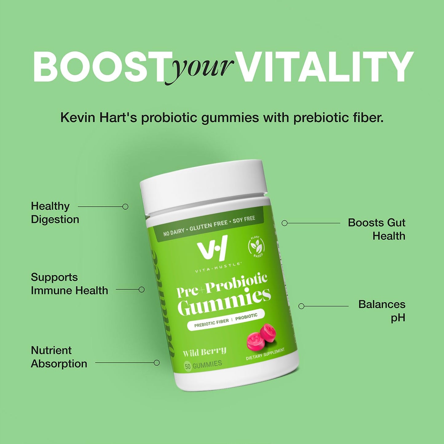 VitaHustle Probiotic Gummies + Prebiotics by Kevin Hart with Chicory Root Inulin Fiber VitaHustleUS supplements