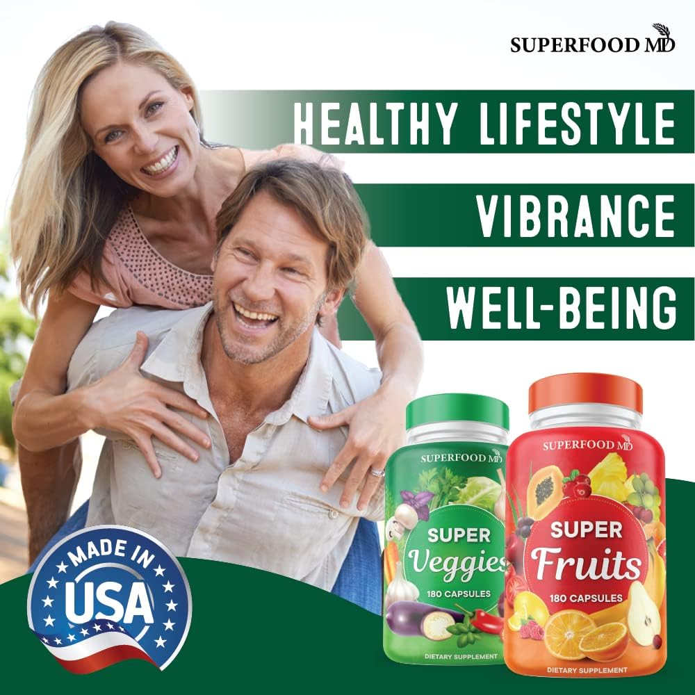 Superfood Fruit and Veggie Supplement - 360 Whole Super Fruit and Vegetable Supplements & Vitamin with Beta-Carotene, Soy Free- 180 Count (Pack of 2) Superfood MDAu supplements