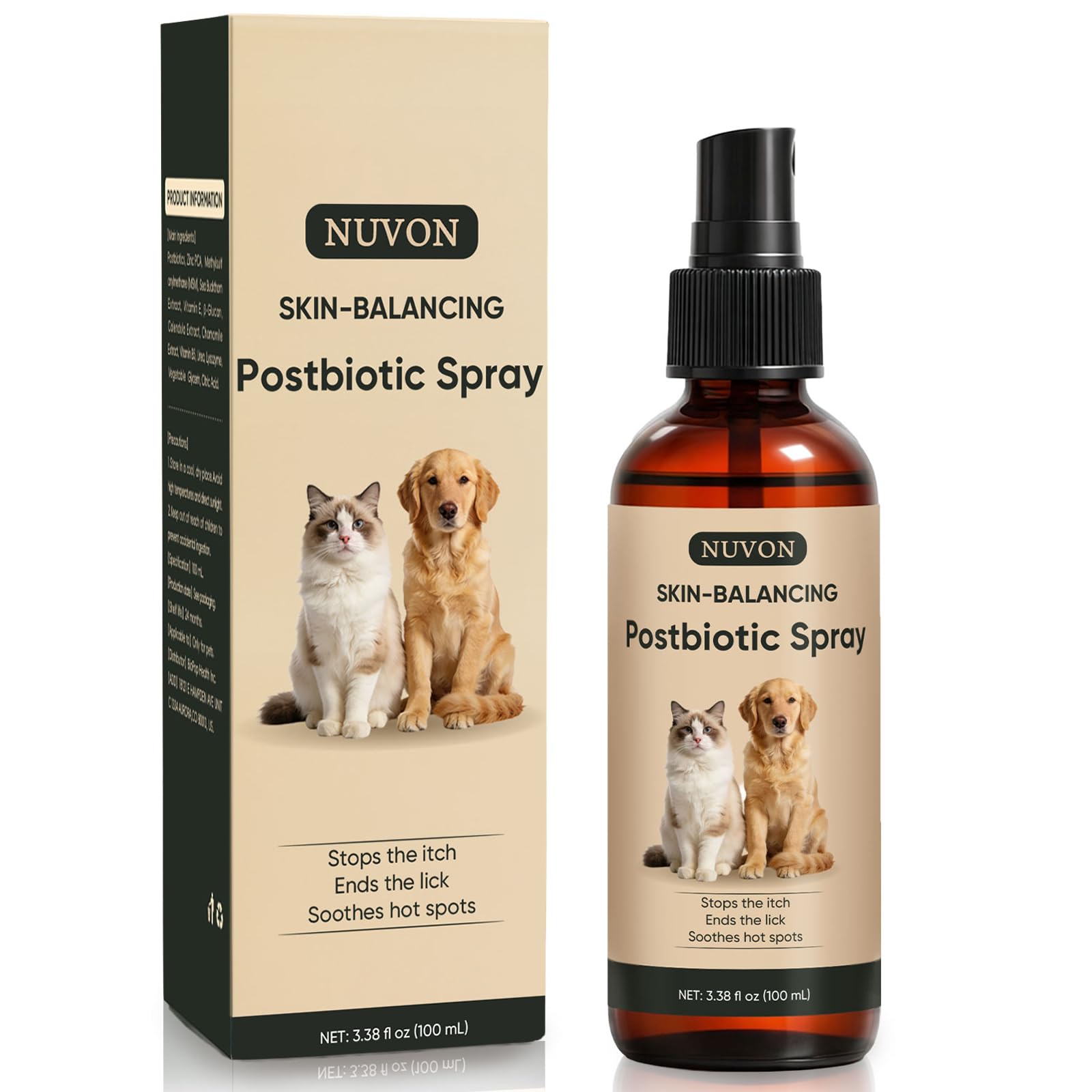 Wanciment NUVON Postbiotic Spray - Hot Spot Treatment for Dogs & Cats - Helps Alleviate Sensitive Skin, Scratching, and Licking of Coat - 3.38 fl oz WancimentAu supplements