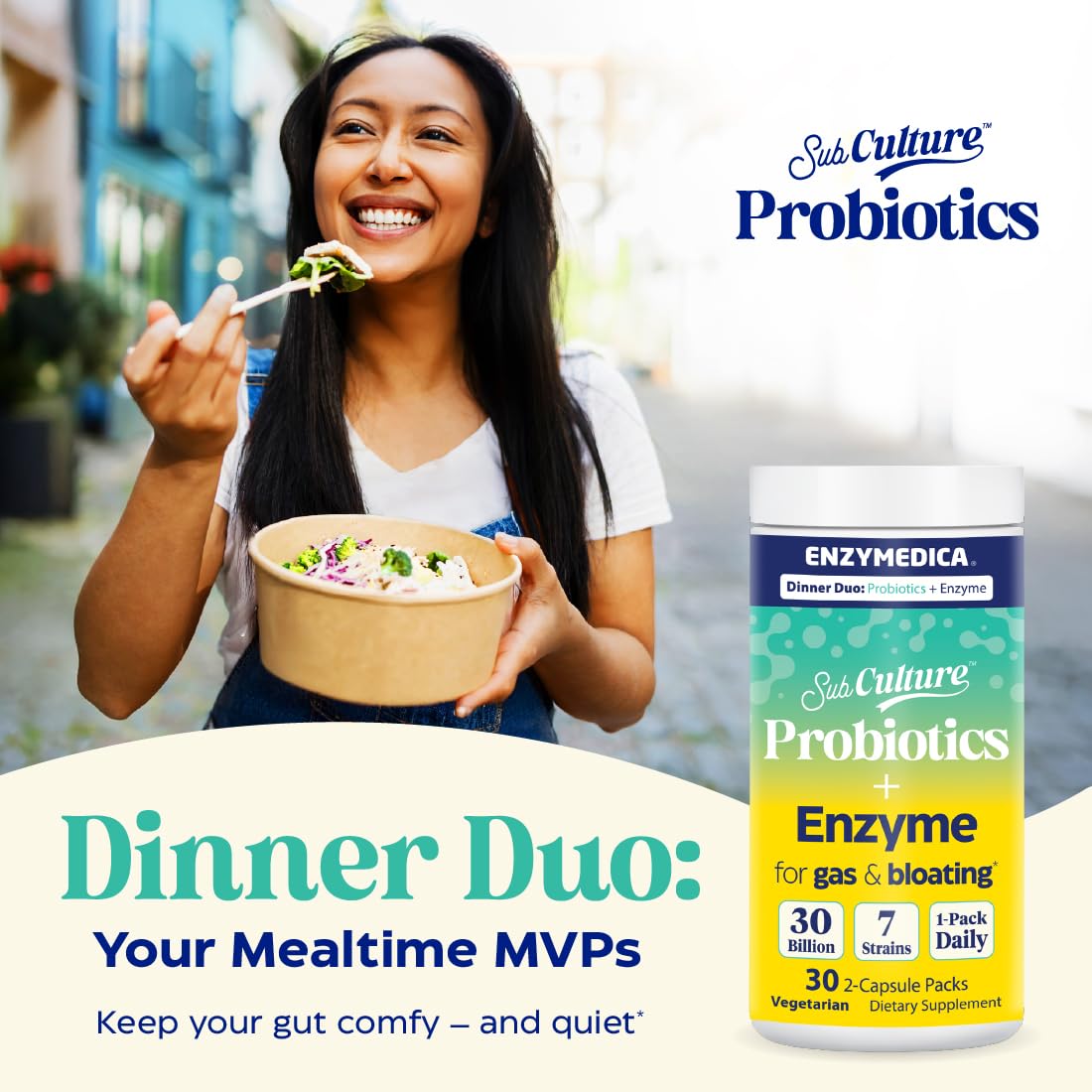 Enzymedica Dinner Duo for Gas & Bloating – Probiotics + Digestive Enzyme Packets for Occasional Gas, 30B CFU of 7 Live Strains, Vegetarian – 30 Daily Packs EnzymedicaAu supplements