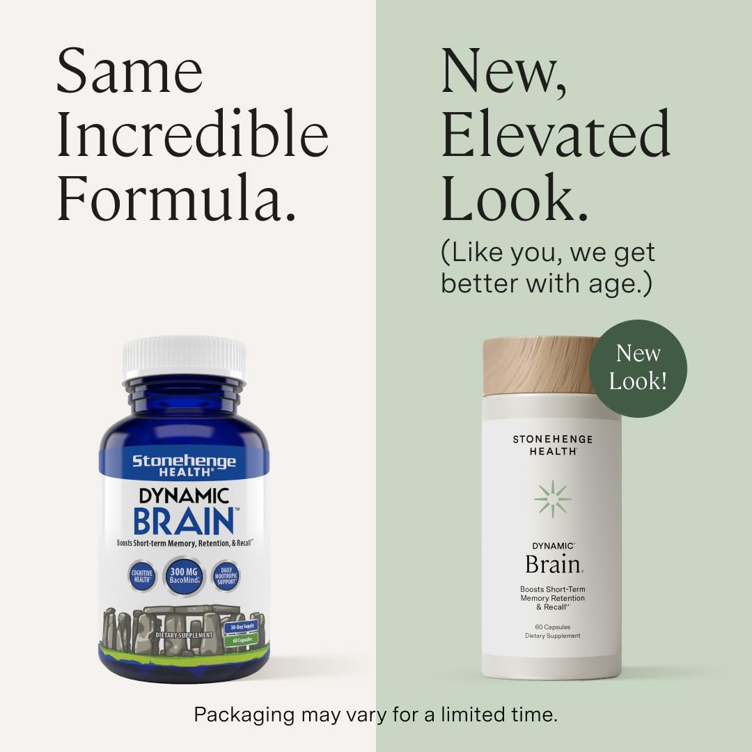 Stonehenge Health Dynamic Brain – BacoMind® Bacopa Nootropic Formula – Memory, Recall & Retention, Phosphatidylserine, Huperzine A, DHA & Choline – 40 Brain-Boosting Ingredients – Non-GMO, 60 Caps Stonehenge HealthAu supplements